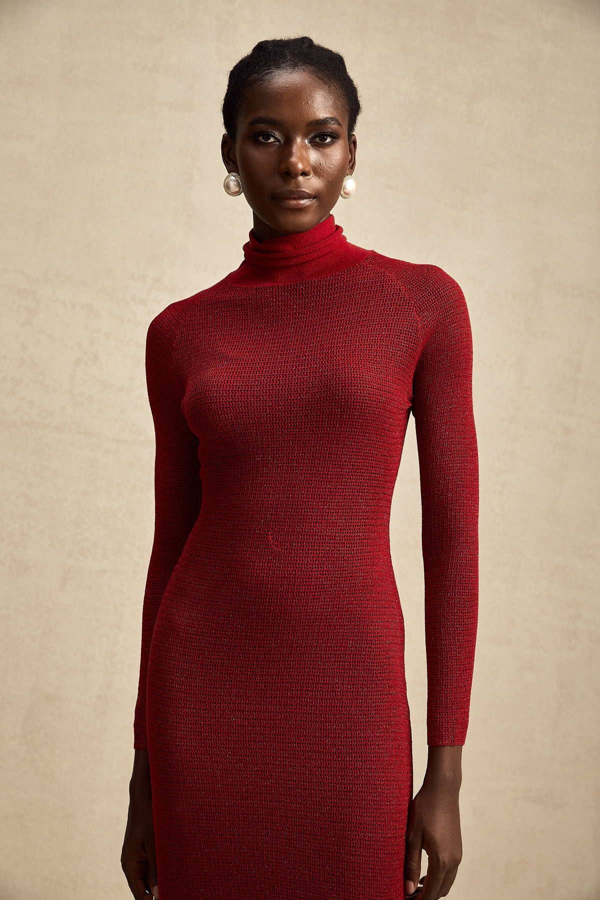 Arianee red metallic pointelle midi dress