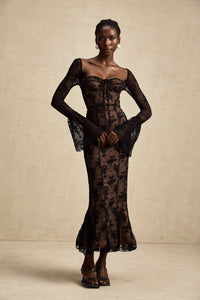 Marlene Black Flared Lace Maxi Dress
