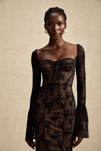 Marlene Black Flared Lace Maxi Dress