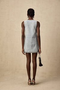 Daphné blue crystal sleeveless denim mini dress