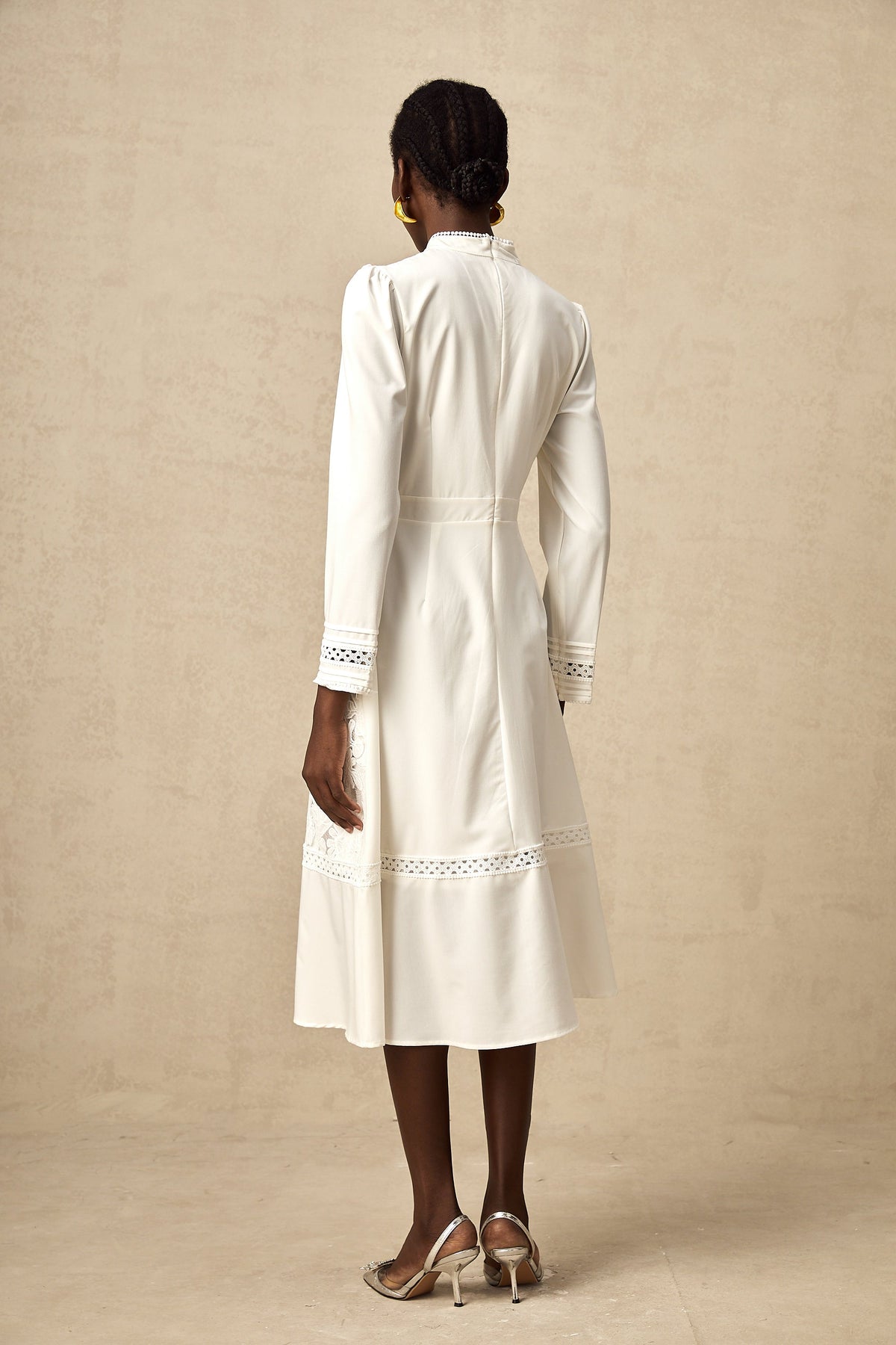 Madeleine white panelled embroidered midi dress