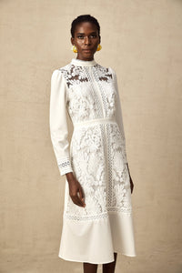 Madeleine white panelled embroidered midi dress