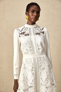 Madeleine white panelled embroidered midi dress