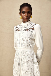 Madeleine white panelled embroidered midi dress