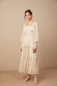 Camille pleated shirred metallic midi dress