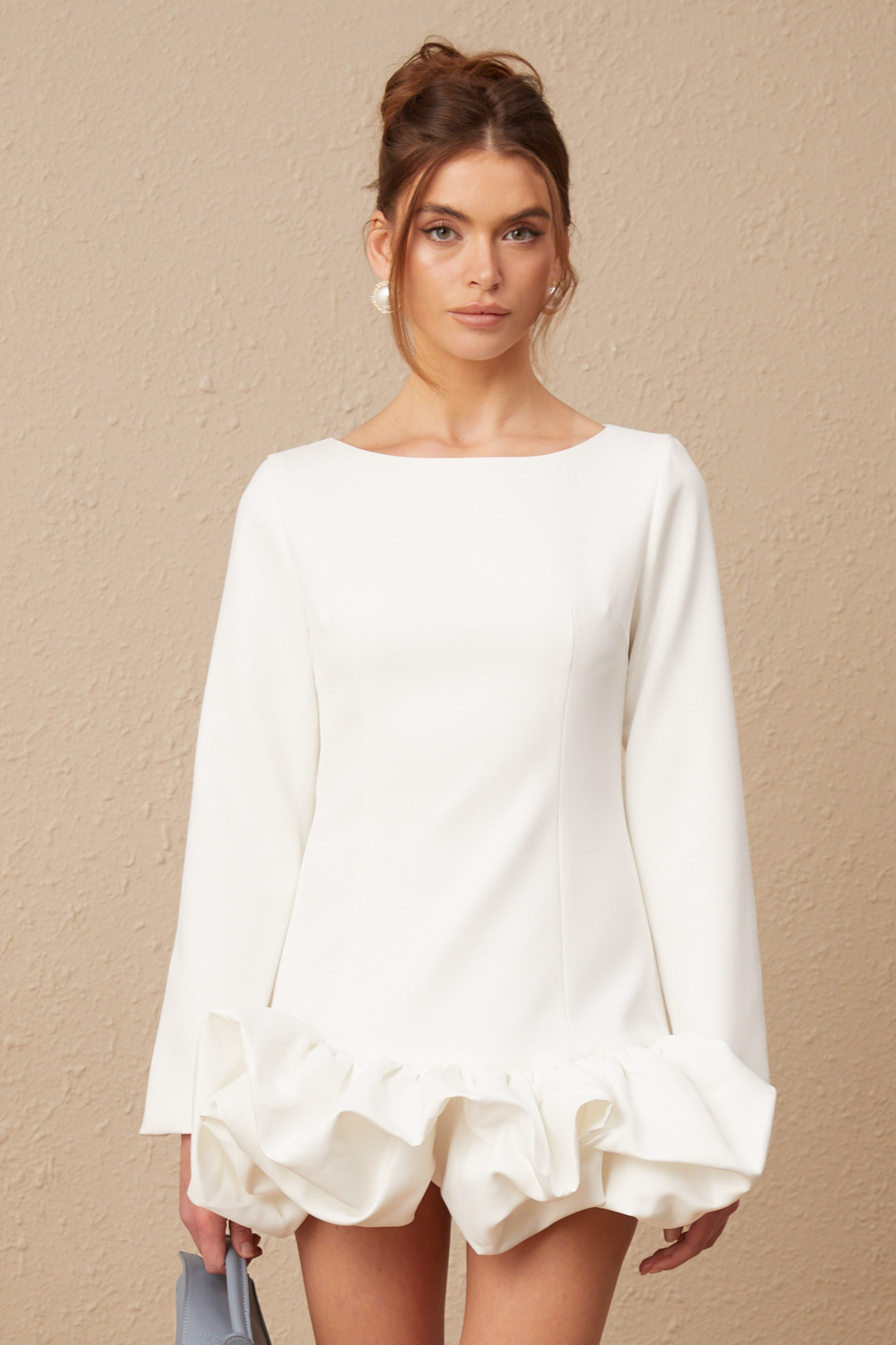 Elodie bubble-skirt mini dress in White