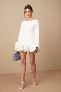 Elodie bubble-skirt mini dress in White