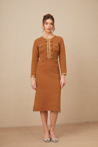 Epona brown braided-edge tweed dress