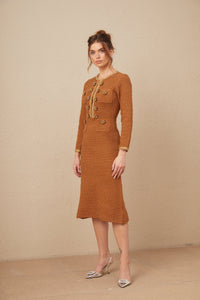 Epona brown braided-edge tweed dress