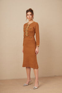 Epona brown braided-edge tweed dress