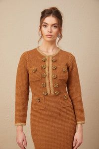 Epona brown braided-edge tweed dress