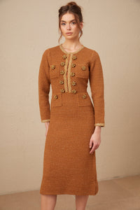 Epona brown braided-edge tweed dress