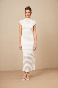 Joséphine horizontal-stripe tulle midi dress