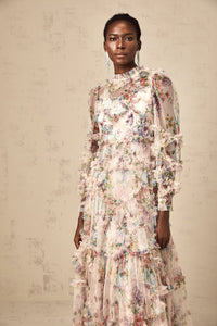 Candice floral ruffled tulle midi dress