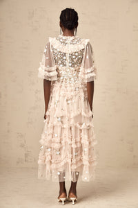Kévina floral-embroidered tiered ruffled midi dress