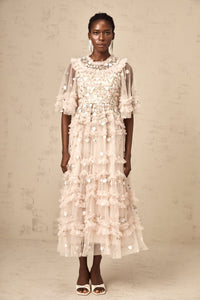 Kévina floral-embroidered tiered ruffled midi dress