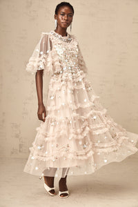 Kévina floral-embroidered tiered ruffled midi dress