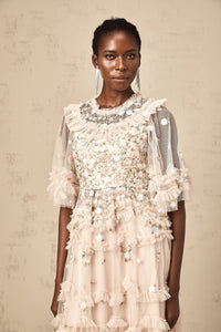 Kévina floral-embroidered tiered ruffled midi dress