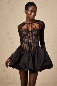Louise black floral-lace vest & dress matching set