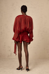 Eugénie Red Fully Pleated Ruffled Mini Dress