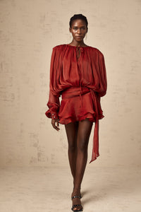 Eugénie Red Fully Pleated Ruffled Mini Dress