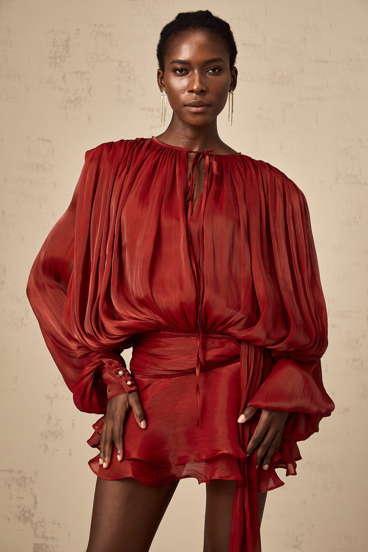 Eugénie Red Fully Pleated Ruffled Mini Dress