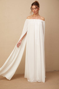 Patrizia white cape-design draped tulle maxi dress