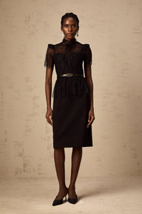 Thérèse black guipure-lace panelled midi dress (Without belt)