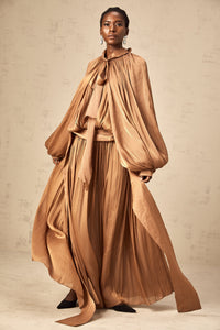 Mila Brown Pleated Satin Maxi Dress
