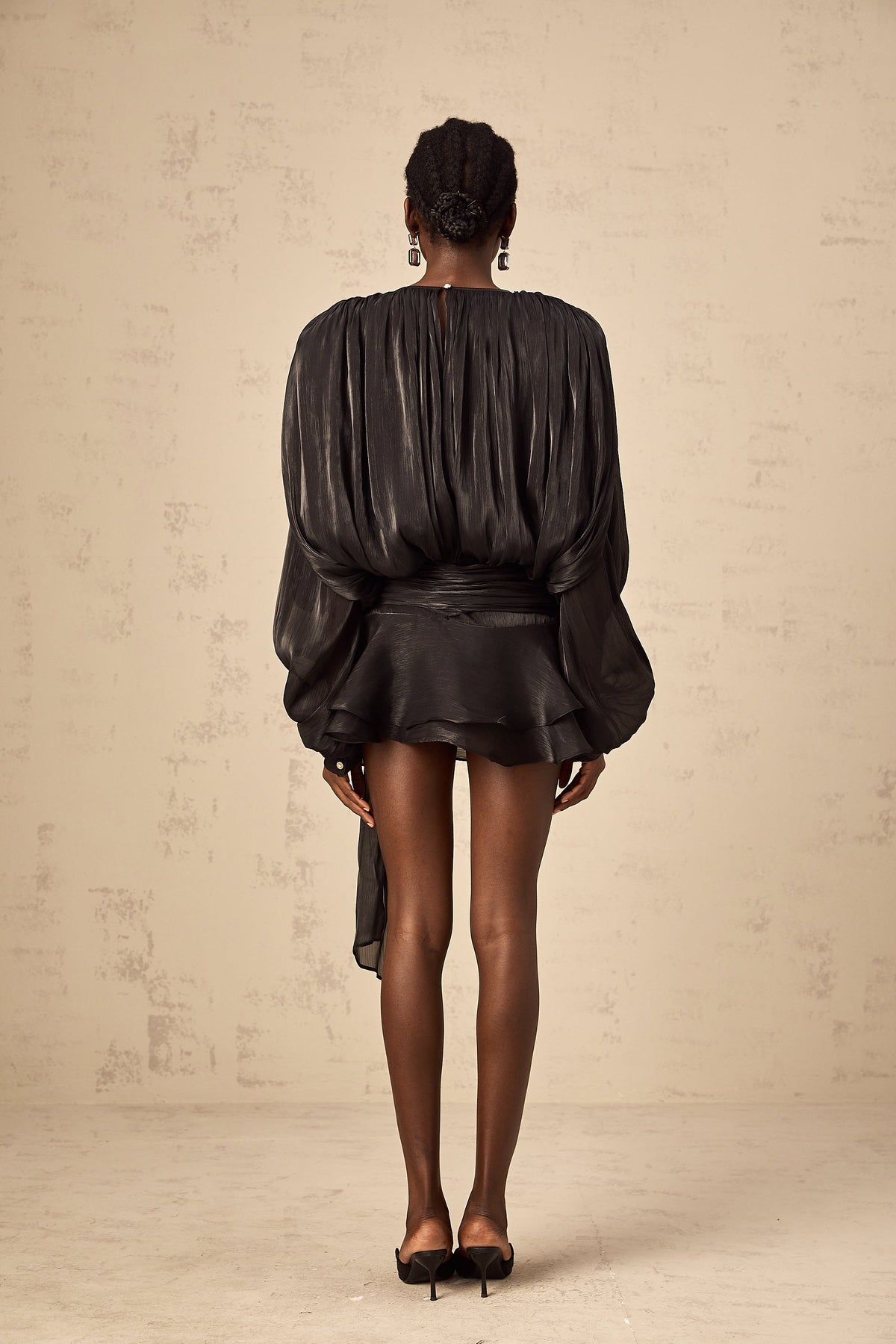 Eugénie Black Fully Pleated Ruffled Mini Dress