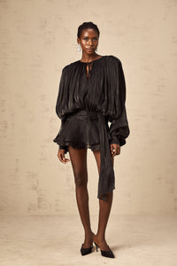 Eugénie Black Fully Pleated Ruffled Mini Dress