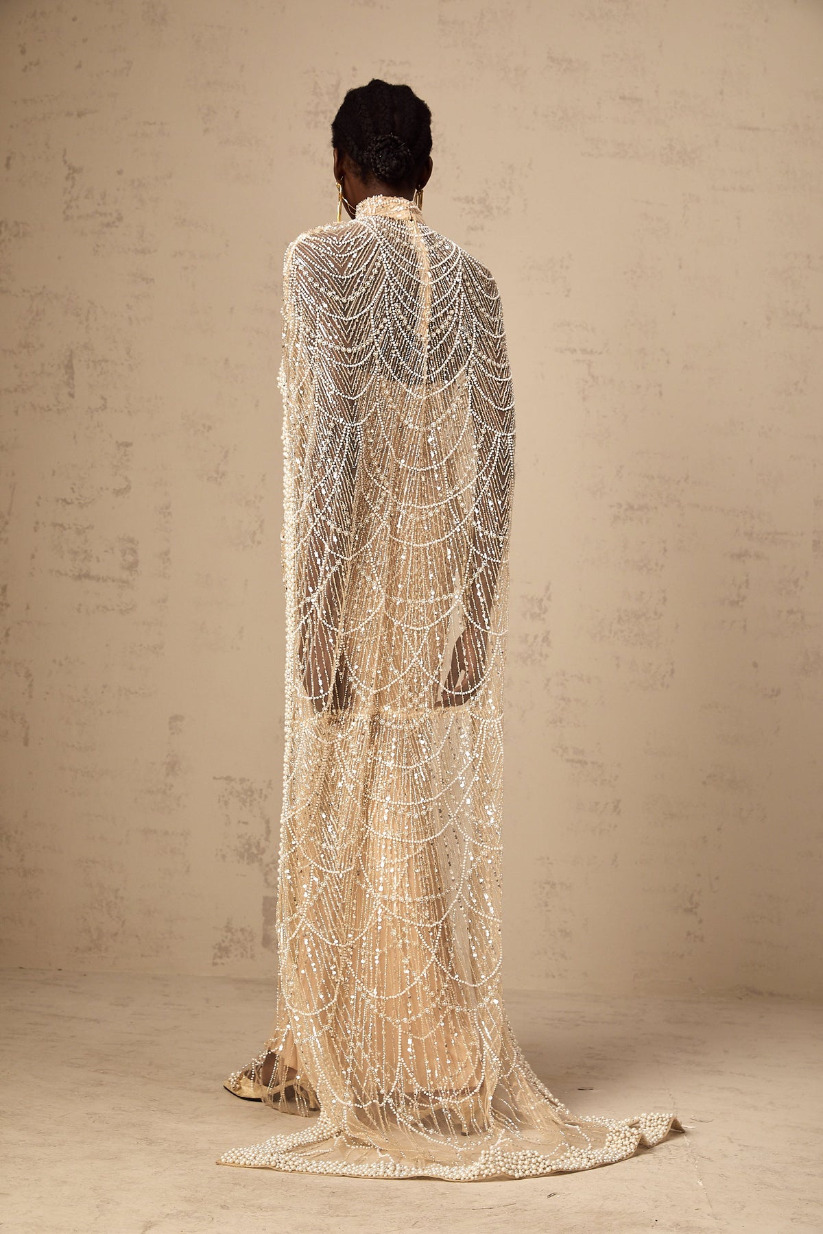 Frederica Champagne Beaded Cape & Gown Matching Set