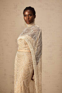 Frederica Champagne Beaded Cape & Gown Matching Set