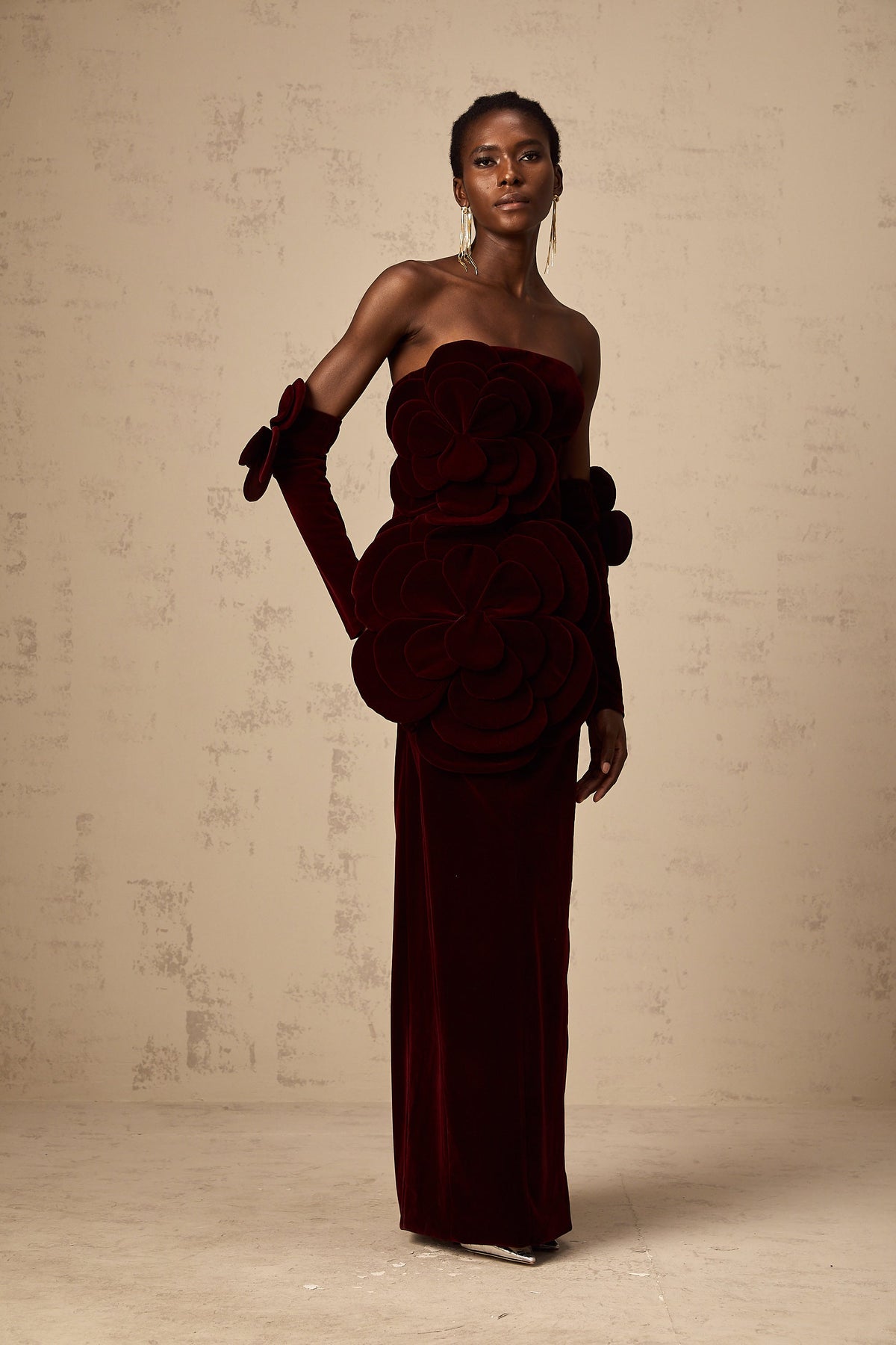 Azura Red Floral Appliqué Maxi Dress