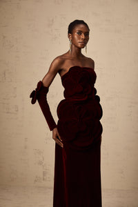 Azura Red Floral Appliqué Maxi Dress