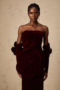 Azura Red Floral Appliqué Maxi Dress