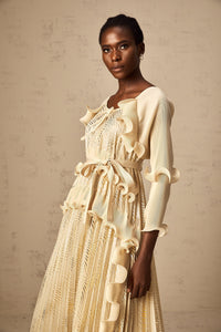 Ellie neutrals gilded ruffled midi dress