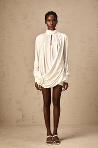 Maeva faux-flower ruched mini dress in White