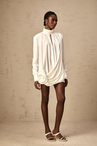 Maeva faux-flower ruched mini dress in White