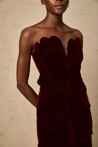 Maïwenn red floral-appliqué velvet mini dress