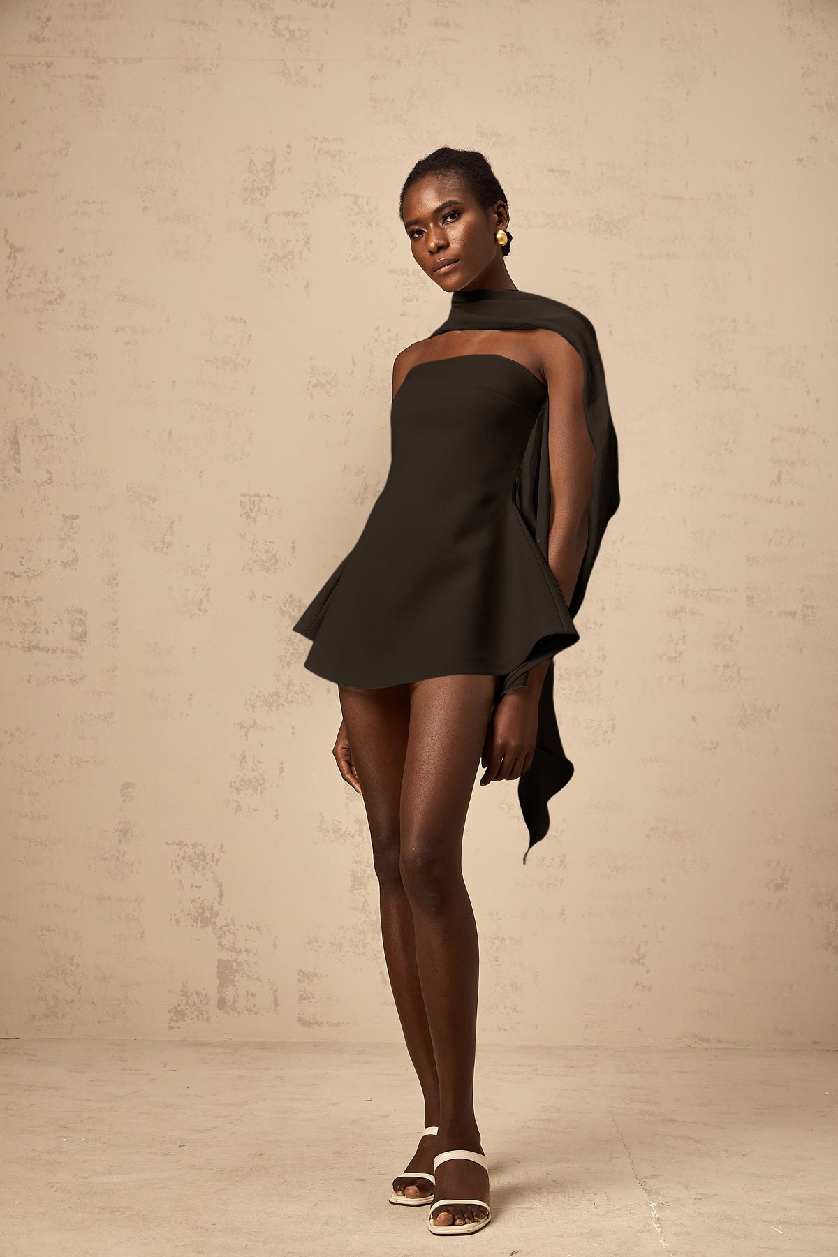 Danaé ribbon-design flared mini dress in Black