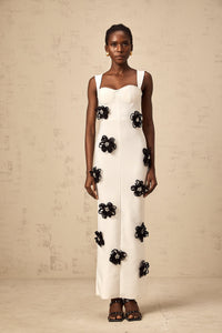 Olivia white floral-appliqué bandage maxi dress