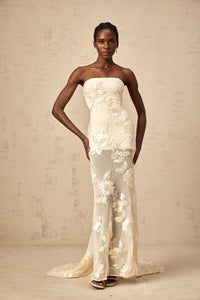 Melanie neutrals embroidered off-shoulder maxi dress