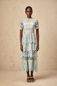 Océane green floral embroidered midi dress