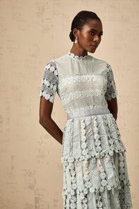Océane green floral embroidered midi dress