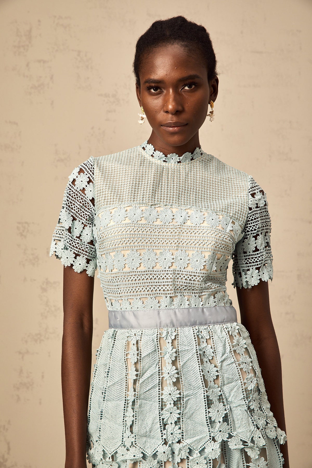 Océane green floral embroidered midi dress