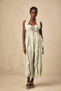 Salilah embellished ruffled midi dress