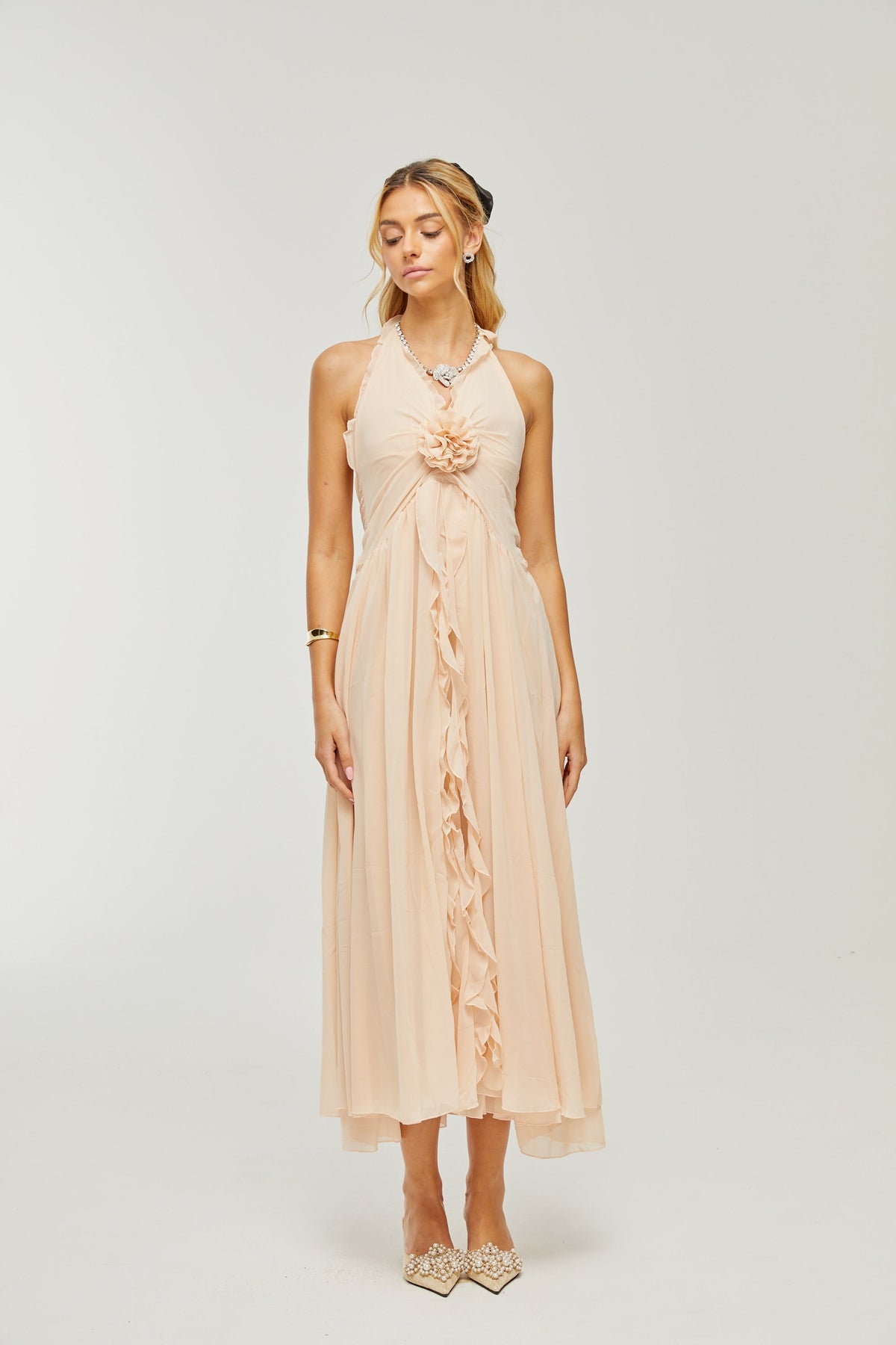 Élodie ruffled faux-flower maxi dress