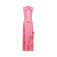 Magali Pink Sleeveless Maxi Dress with Faux Flower & Bow-Tie Embellishment