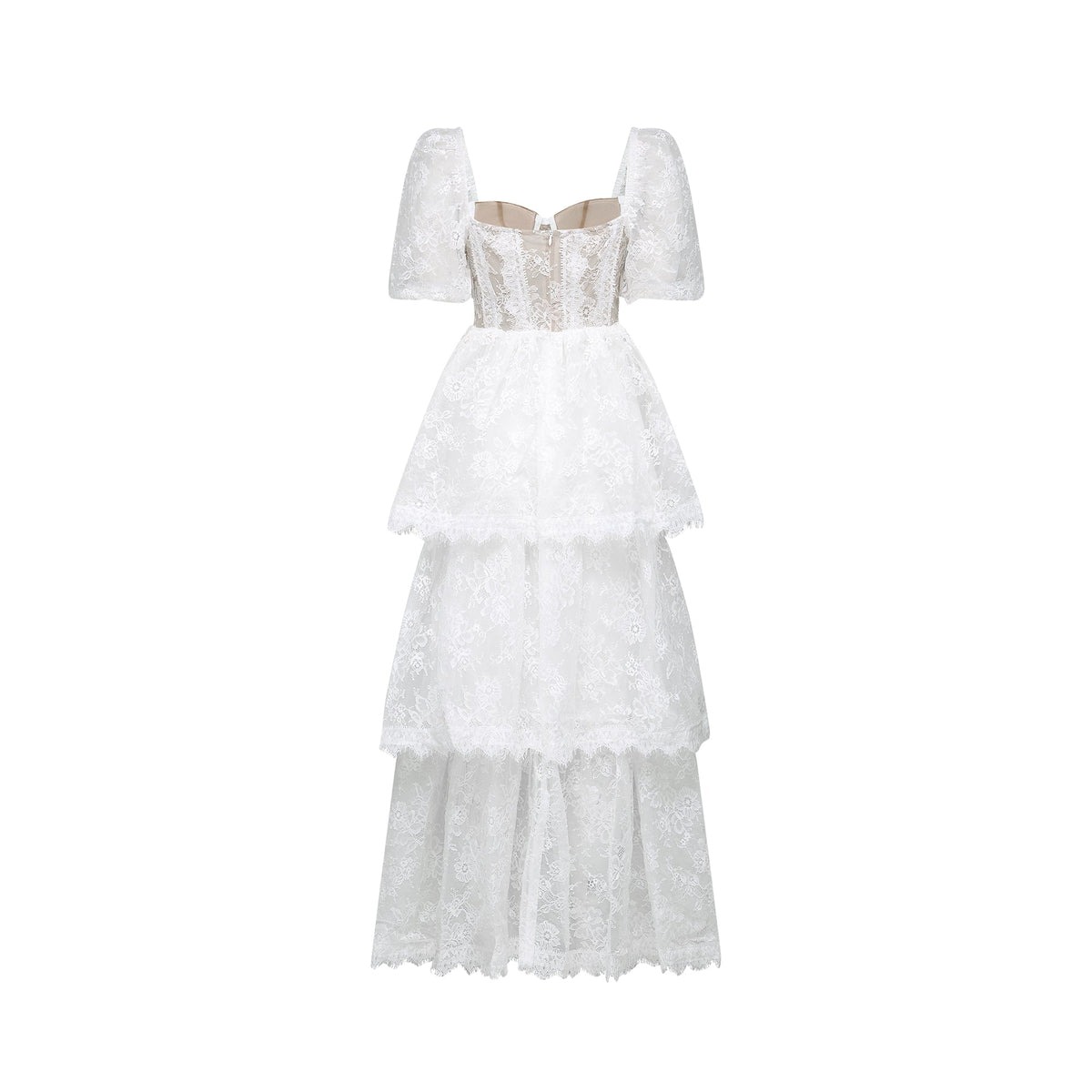Mélisande white lace tiered maxi dress